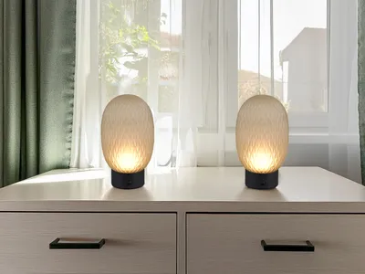 Produktbild von 2er SET kleine kabellose Retro Akku Tischlampen mit Glas Lampenschirm Grün oval