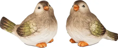 Two decorative bird figurines are shown against a white background.