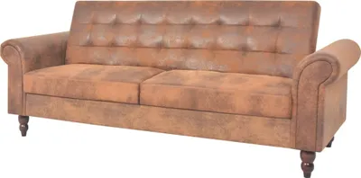 Image de Canapé à 2 places convertible accoudoir daim synthétique marron