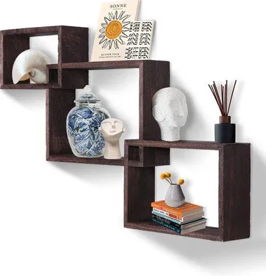 Productafbeelding van Famanu Wandplanken-set, 3 stuks, zeshoekige wandplanken van hout en metaal - zwart