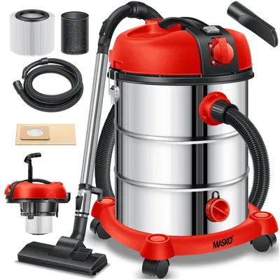 Produktbild von MASKO® Industriestaubsauger, Nass Trockensauger HEPA, 3 in 1 Filtersystem, 58 l/s Werkstattsauger mit Steckdose, 2300W, 30L, Industriesauger mit & ohne Beutel, Filter + Aufsätze, Push&Clean