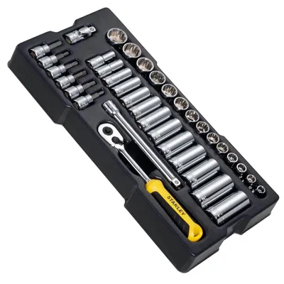 Produktbild von STANLEY STMT1-74174 TransModul 3/8 Zoll Steckschlüssel und Zubehör Set 36-teilig - Teil des Werkstattwagen System, aus hochwertigem Chrom-Vanadium Stahl