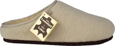 Produktbild von Lammfell Hausschuh Modell FEFI mit Filzoberfläche und PolyurethanSohle Beige 40