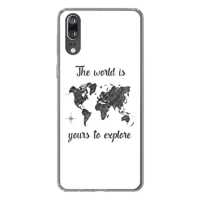Produktbild von MuchoWow® Handyhülle Schutzhülle Hülle für Huawei P20 Weltkarte - Schwarz - Sprichwörter Silikon Softcase Handy Hülle - Hardcover