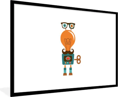 Produktbild von MuchoWow® Gerahmtes Poster Roboter - Brille - Schnauzbart - Kinder - Jungen 90x60 cm - Poster mit Schwarzem Bilderrahmen Wandposter Rahmen Foto Bilder - Wanddekoration - Fotos