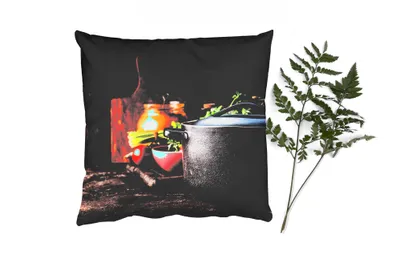 Produktbild von MuchoWow® Zierkissen Sofakissen Wohnzimmer Dekokissen 45x45 cm Rustikal - Stilleben - Pfanne - Gemüse - Schlafpolster - Polster für das Sofa