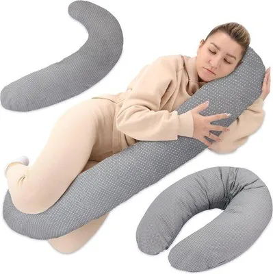 Zdjęcie produktu dla Poduszka ciążowa XXL, poduszka do spania na boku, szara w kropki, 165x70 cm