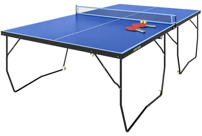 Produktbild von Tischtennisplatte, klappbar, 8 Räder, pulverbeschichteter Stahlrahmen, MDF, 274 x 152,5 x 76 cm, Blau