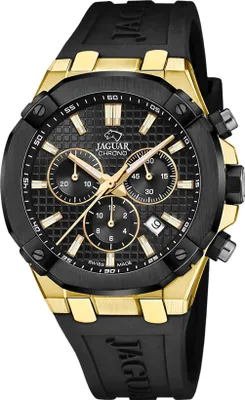 A close-up studio shot of a Jaguar Chrono watch.