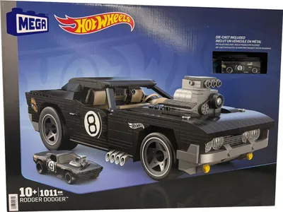 Produktbild von Hot Wheels Rodger Dodger v černé barvě, závodní auto, klasické auto, 1011 dílků, měřítko 1:20, stavebnice, Mega Construx HDJ98