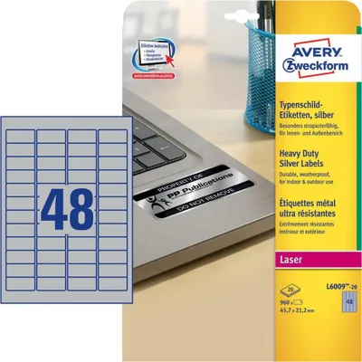 Produktbild von Avery L6009-20 selbstklebendes Etikett Abgerundetes Rechteck Dauerhaft 960 Stück(e)