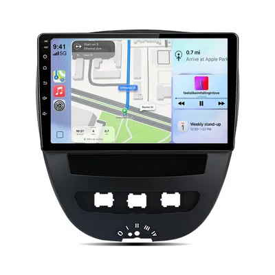 Immagine prodotto di Autoradio Android 15 da 10 pollici, compatibile con Carplay, 4GB di RAM e 64GB di memoria, per Toyota Aygo, Peugeot 107 e Citroen C1. Include GPS, Wi-Fi, Bluetooth, controllo al volante (SWC), radio FM/RDS e connessione USB, con processore DSP