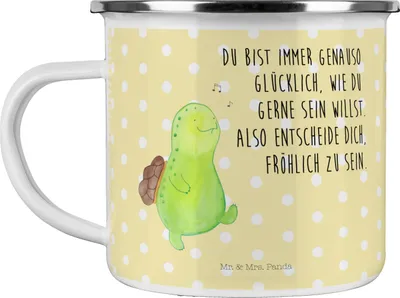 Produktbild von Mr. & Mrs. Panda Haferl Schildkröte Pfeifen - Gelb Pastell - Geschenk, Fröhlich, becher emaille, Teetasse, Tasse, Schildkröten, Depression, Lebensfreude, Reisebecher