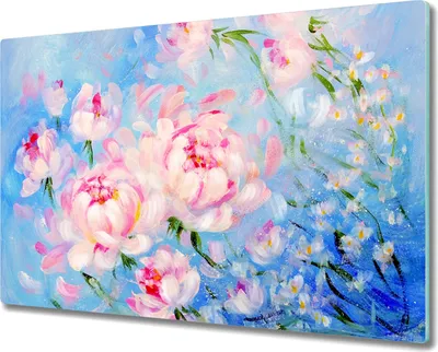 Produktbild von Coloray Kochplattenabdeckung Herdabdeckplatte 80x52 cm Hackbrett Schneidebrett Küchenbrett - gemalten Blumen