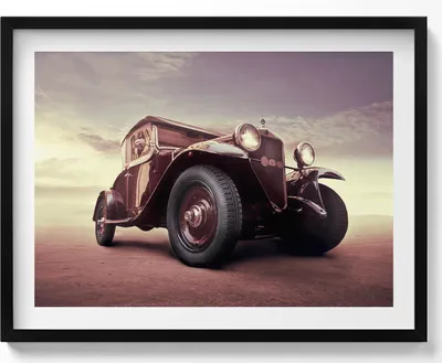 Produktbild von Automobil - Oldtimer– Wandbild mit Rahmen – Gerahmtes Bild  – Wanddekoration – 80x60 cm –  Schwarz Rahmen