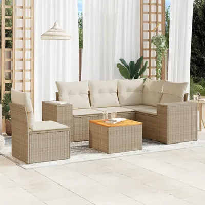 Produktbild von 6-tlg. Garten-Sofagarnitur mit Kissen Beige Poly Rattan 3257780