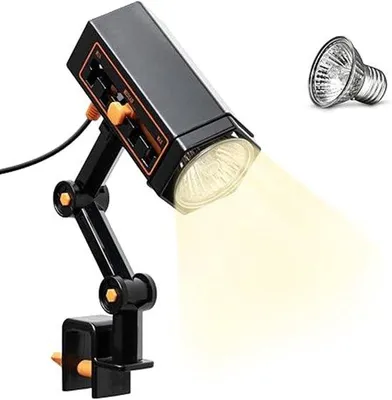 Obrázok produktu pre Lampa pre plazy s UVA/UVB žiarením, otočná o 360 stupňov, 25 W, čierna, určená pre korytnačky na opaľovanie.