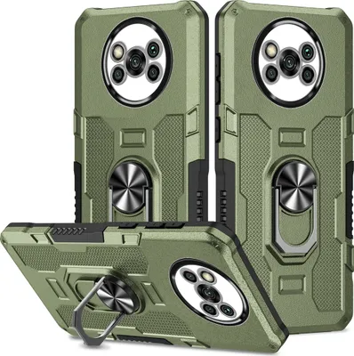 Produktbild von Xiaomi Poco X3 Hülle, Dual Layer Robuste Rüstung Ringhalter Ständer Schutzhülle für Xiaomi Poco X3 NFC / X3 Pro Grün