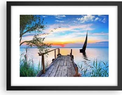 Produktbild von Gerahmtes Poster - Schwarzer Rahmen - Brücke See - 40x30 cm - Wand Bild - Wanddeko - Wandbilder - Kunstposter - Wandposter - Bilderrahmen - Bilder - Kunstdruck - Wandbild - P2BAA40x30-4115