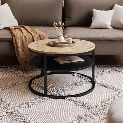 Produktbild von CIRI SLIM runder Couchtisch mit Ablage, Schwarz / Artisan Eiche