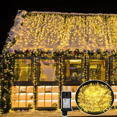Imagen del producto de Clanmacy, cadena de luces LED de 10 metros, 100 luces, luz blanca cálida, 8 modos de iluminación, ideal para fiestas, jardines, interiores y exteriores, decoración, iluminación navideña