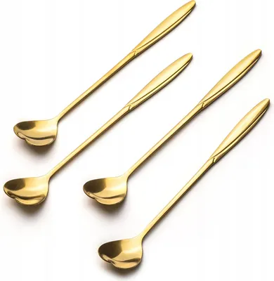 Image de Cuillères à café en forme de coeur avec long manche - Lot de 4 cuillères en or élégant