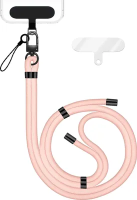 Immagine prodotto di HoldMe Edition - Cordino con moschettone nero e 2 cuscinetti - Cordino universale in nylon per cellulare - Rosa