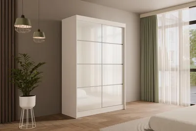 Produktbild von ALTDECOR Kleiderschrank mit Lacobel-Schiebetüren, kugelgelagerte Führungsschienen und Aluminium-Leisten - PEKA3 - 120 cm Weiß  /  Weiß