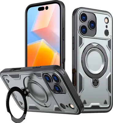 Produktbild von Dual Layer Hülle für iPhone 17 Pro Max mit Ring Ständer Magnetisch Stoßfest Handyhülle Grau