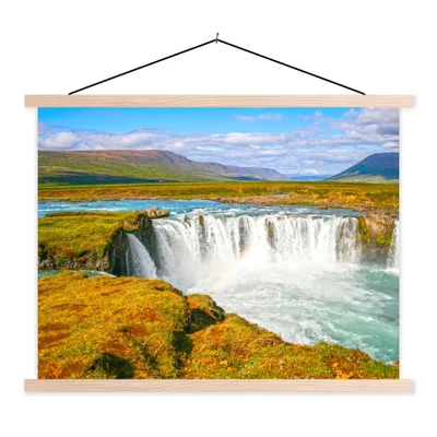 Produktbild von MuchoWow® Textilposter Wasserfall - Wasser - Natur 120x90 cm mit holzfarbenen Rahmen - Magnetisch