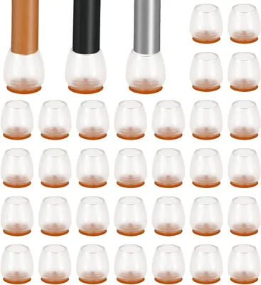 Obrázok produktu pre Ochranné podložky na nožičky stoličiek, priehľadné, silikónové s filcom, 32 kusov, 17-21 mm, vhodné na drevené a laminátové podlahy