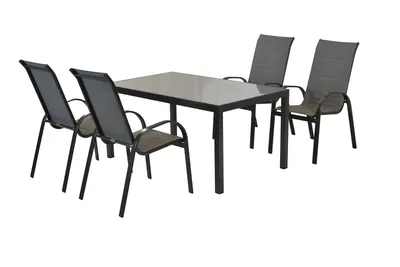 Produktbild von Merxx Gartenmöbel Set Amalfi graphit 5tlg., 4 Stapelsessel, 1 Tisch 150 x 80 cm - Aluminium/Textil