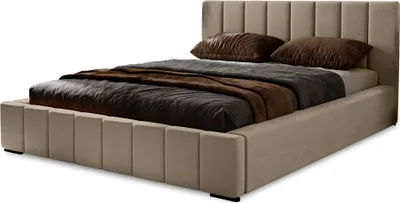 Produktbild von Polsterbett Nero 180x200 cm, Bett mit Kopfteil, Doppelbett mit Bettkasten und Lattenrost aus Holz, Velourstoff:  Braun