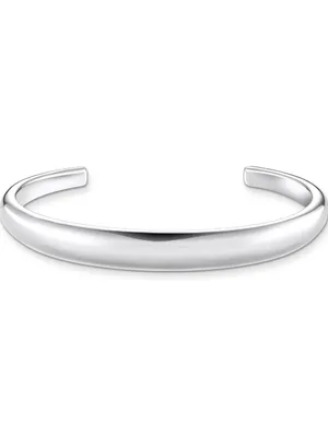 A silver cuff bracelet is shown against a white background.