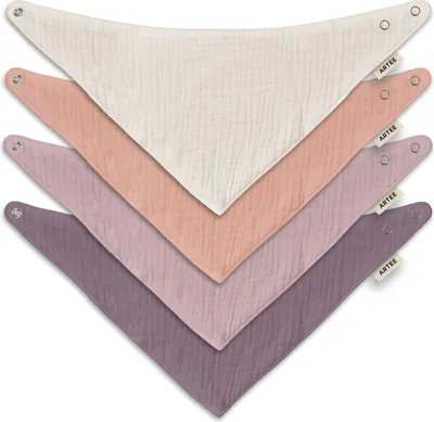 Produktbild von Musselin Halstücher Set 4 Stück Größe M Dreieckstücher Spucktücher Baumwolle Lätzchen Baby und Kleinkind