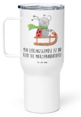 Produktbild von Mr. & Mrs. Panda thermosbecher Smörle Rodeln - Weiß - Geschenk, Weihnachten, Schlittenfahren, Kaffee-to-go-Becher, Thermobecher, Thermos-Becher, Marzipan, Teetasse