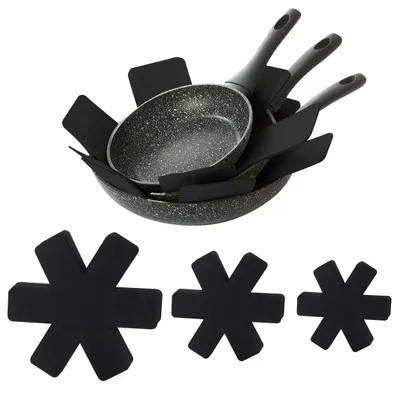 Pfannenschutzmatten, 12 Stück, schwarz, Antirutsch, Kratzschutz