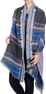 Productafbeelding van XXL dames wollen sjaal met ruitpatroon, blauw/groen/crème