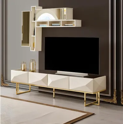 Produktbild von Sideboard RTV Lowboard Wohnwand TV Ständer Schrank Holz Beige Regale