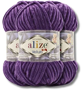 Obrázok produktu pre Alize 3x 100 g Velluto hrubá vlna, jednofarebná, ženilková, háčkovanie, pletenie (fialová | 44)