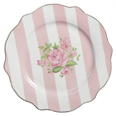 Image de Clayre & Eef Assiette à déjeuner Ø 20 cm Rose Blanc Porcelaine Roses