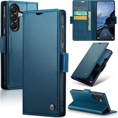 Produktbild von Lederhülle für Samsung Galaxy A57 Brieftasche Kartenfach Schutzhülle mit Standfunktion Blau
