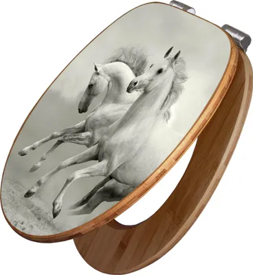 Produktbild von banjado Design WC Sitz Bambus Absenkautomatik - Wilde Pferde SW - Toilettendeckel mit Absenkautomatik Holz/hochwertiger Bambus Klodeckel/WC-Sitz für alle gängigen Toiletten [TDB2 11361]