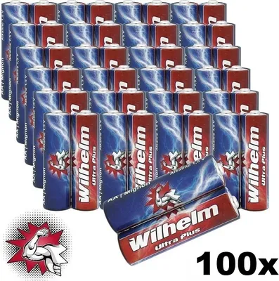 Produktbild von 100 AA Mignon WILHELM Ultra Plus Alkaline Batterien im Shrink LR6  ø 14,5 x 50,5 mm