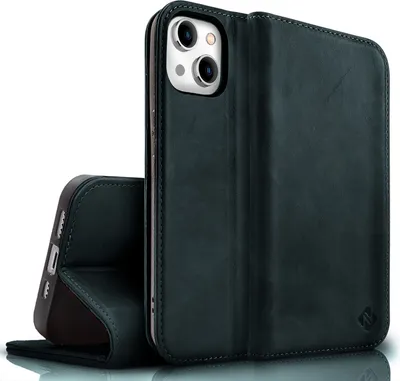 Obrázek produktu pro NALIA pravé kožené flipové pouzdro pro iPhone 15 Plus, hovězí kůže, ochranný kryt, kožené pouzdro, ochrana RFID, skládací, tmavě modré