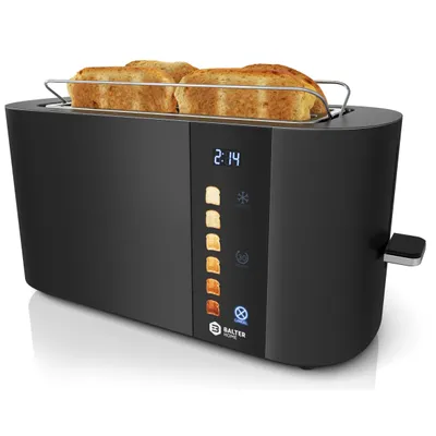 Produktbild von Balter Toaster 4 Scheiben, Langschlitz, Edelstahl, Brötchenaufsatz, LCD Display, Auftaufunktion, Brotzentrierung, Krümelschublade TS-34 schwarz