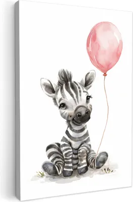 Obrázek produktu pro OneMillionCanvasses® - Plátno - Zebra - Dítě - Zvířata - Růžový balón, nástěnná malba, nástěnné dekorace obrázky do obývacího pokoje, 20x30cm