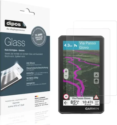Produktbild von 2x Schutzfolie für Garmin zumo XT3 4.7 Zoll matt - Anti-Shock 9H Folie dipos Glass Kunststoffglas