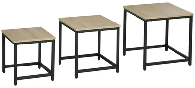 Image de Ensemble de tables basses - 3 pièces - Tables d'appoint carrées - Structure en métal - Aspect bois - Design industriel - Style naturel