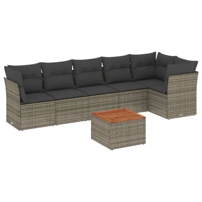 Produktbild von vidaXL 7-tlg. Garten-Sofagarnitur mit Kissen Grau Poly Rattan